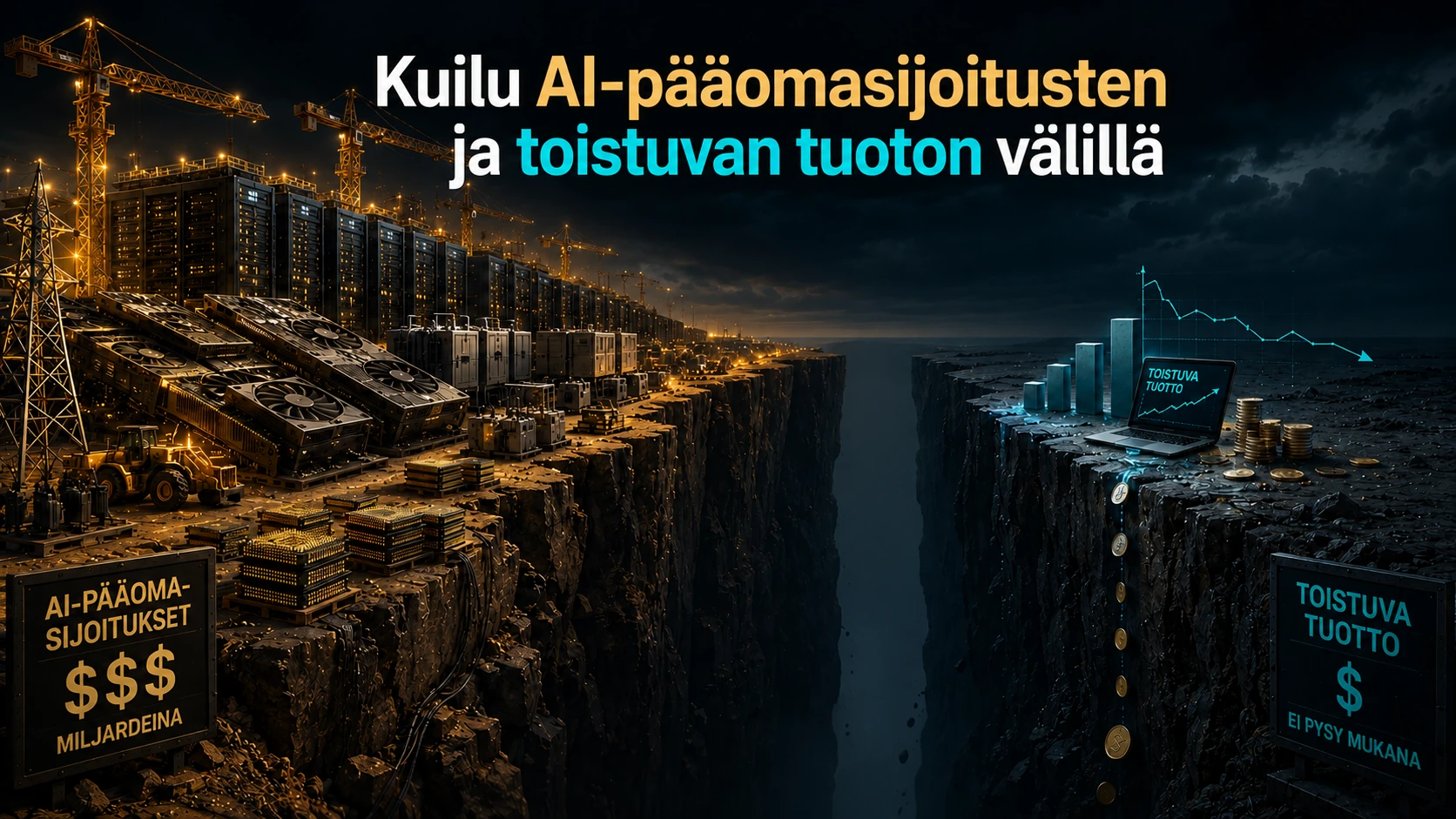 Kuilu AI-pääomasijoitusten ja toistuvan tuoton välillä — Faktum AI -analyysin kuvitus